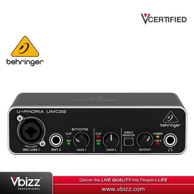 product-image-Behringer UMC22 Audiophile 2x2 USB Audio Interface with Midas Mic Preamplifier